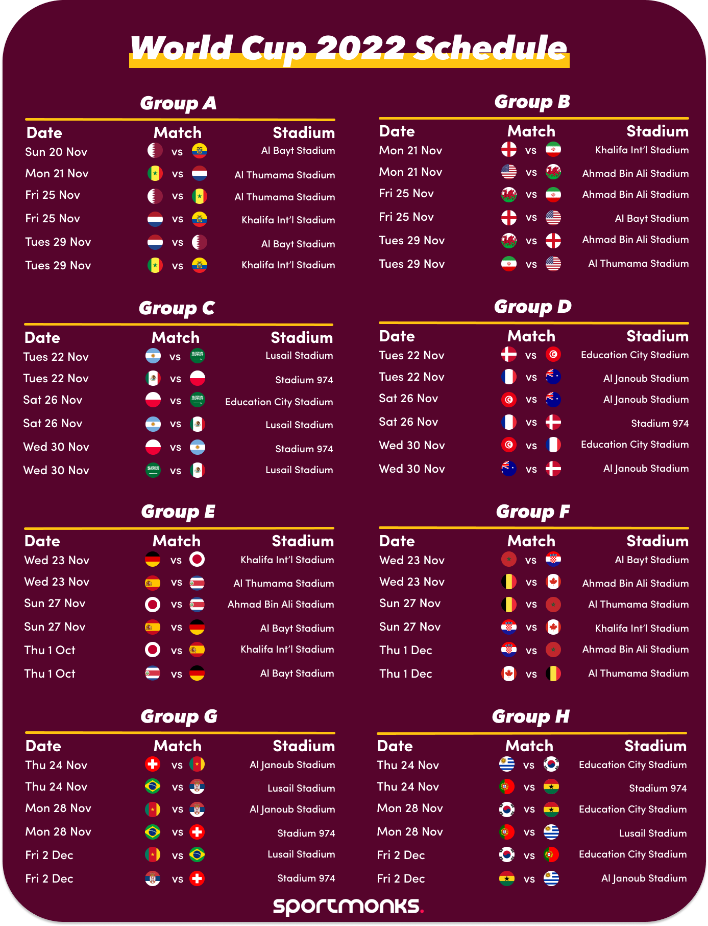 fifa world cup 22 schedule