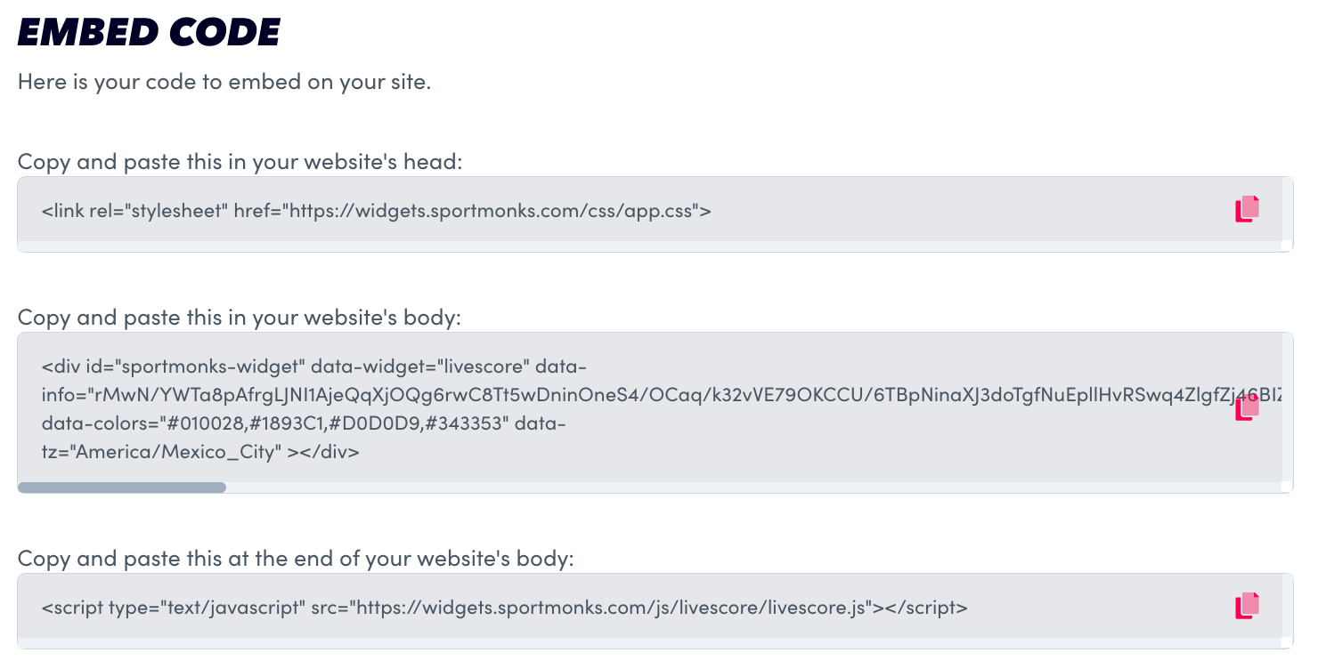 This is the embed code for implementing your widget. 