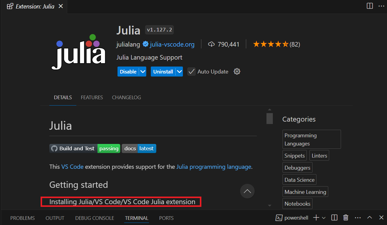Julia Extension - Installation