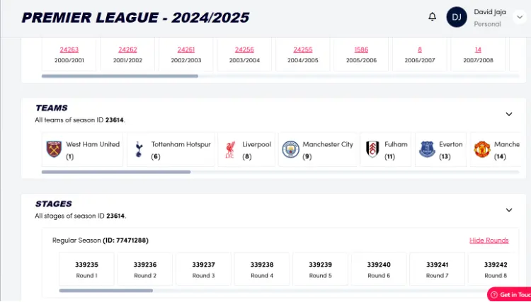 Sportmonks epl id finder