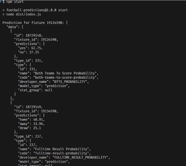 api result in console