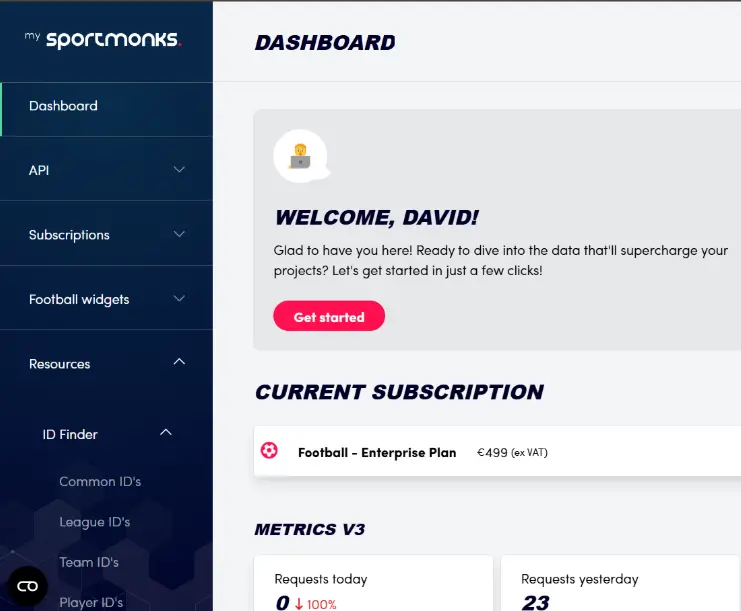 sportmonks dashboard