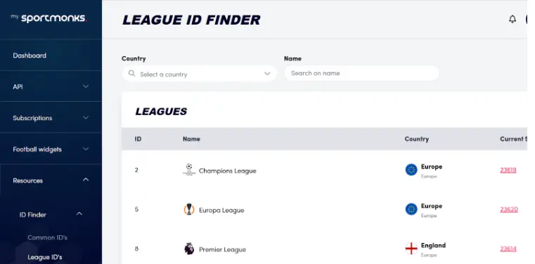 sportmonks id finder