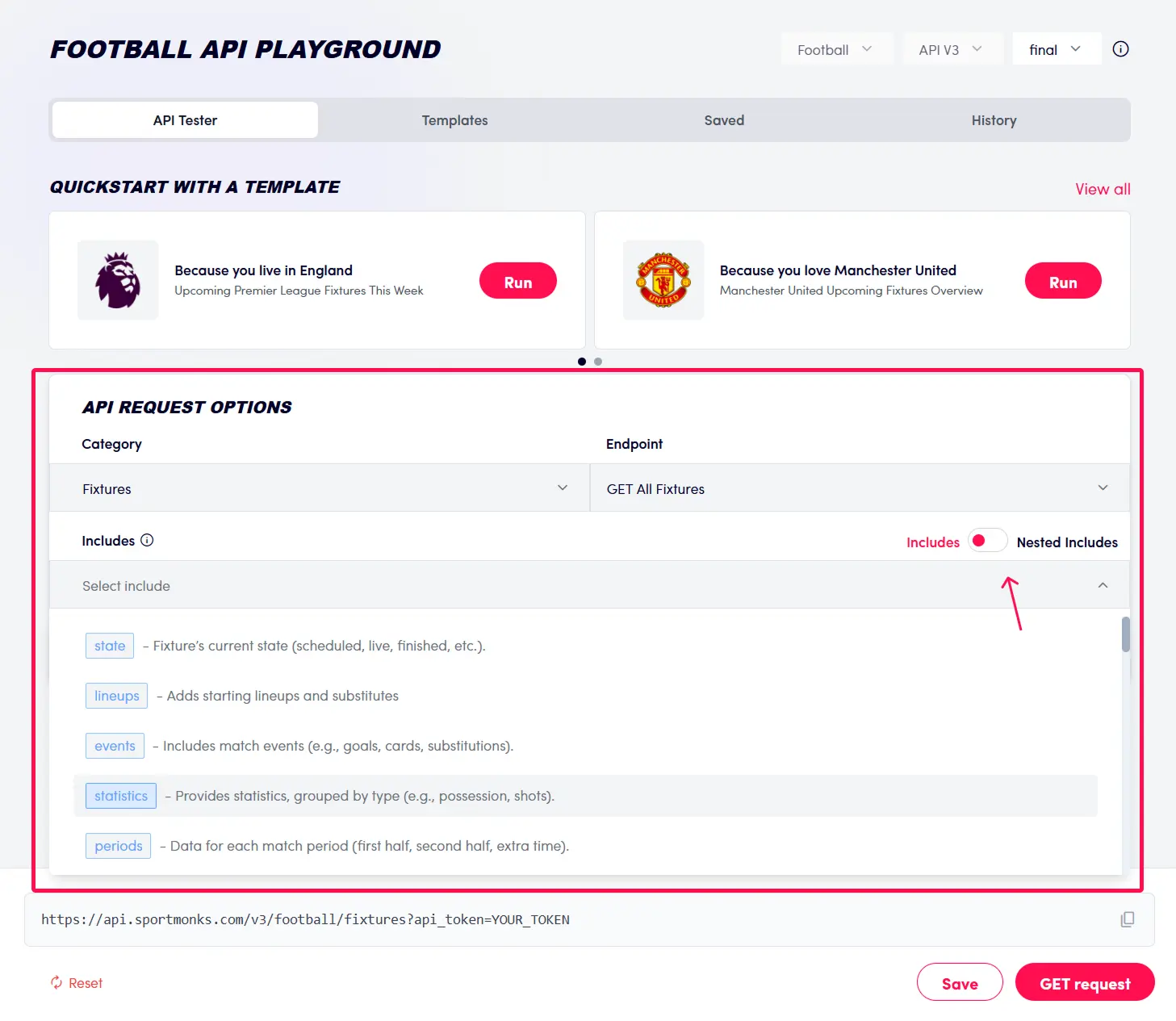 Sportmonks-playground-api-include
