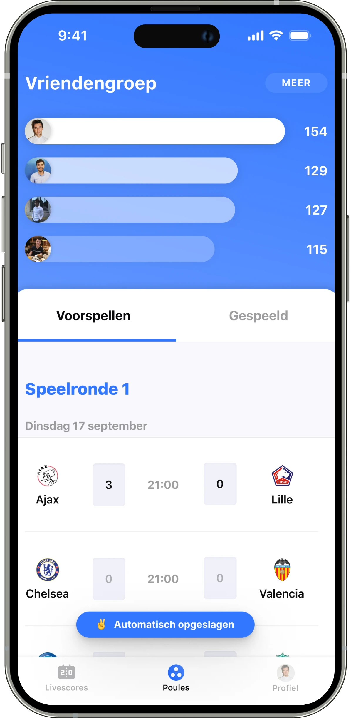 Sportspoule leaderboard screen